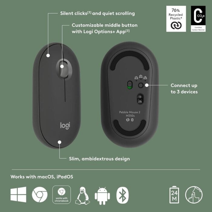 Logitech Pebble Mouse 2 M350s brezžična Bluetooth miška - slika 3
