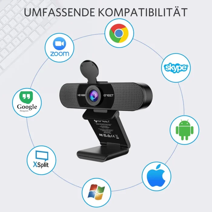 eMeet Full HD spletna kamera C960 1080P s pokrovčkom leče in dvema mikrofonoma - slika 2
