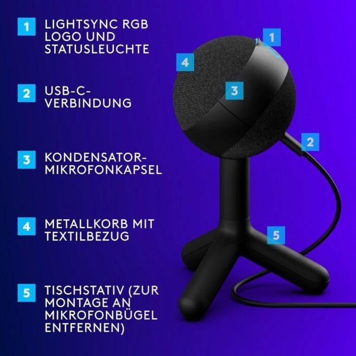 Logitech G Yeti Orb Gaming mikrofon s kondenzatorjem, RGB in LIGHTSYNC - slika 2