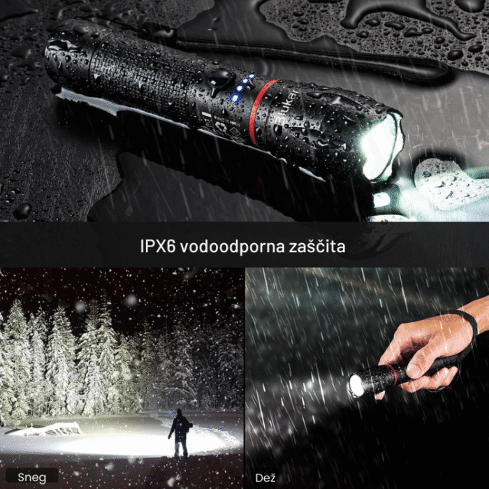 LED ročna svetilka z zoom funkcijo in USB-C polnjenjem – 2000 lumnov - slika 5