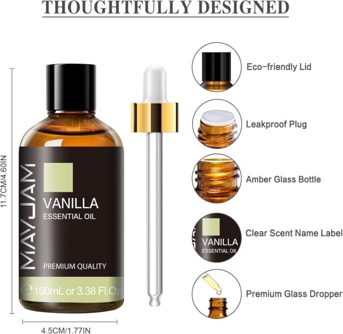 MAYJAM Vanilla Essential Oil – 100 ml, Čisto Vanilijevo Olje za Difuzorje - slika 3