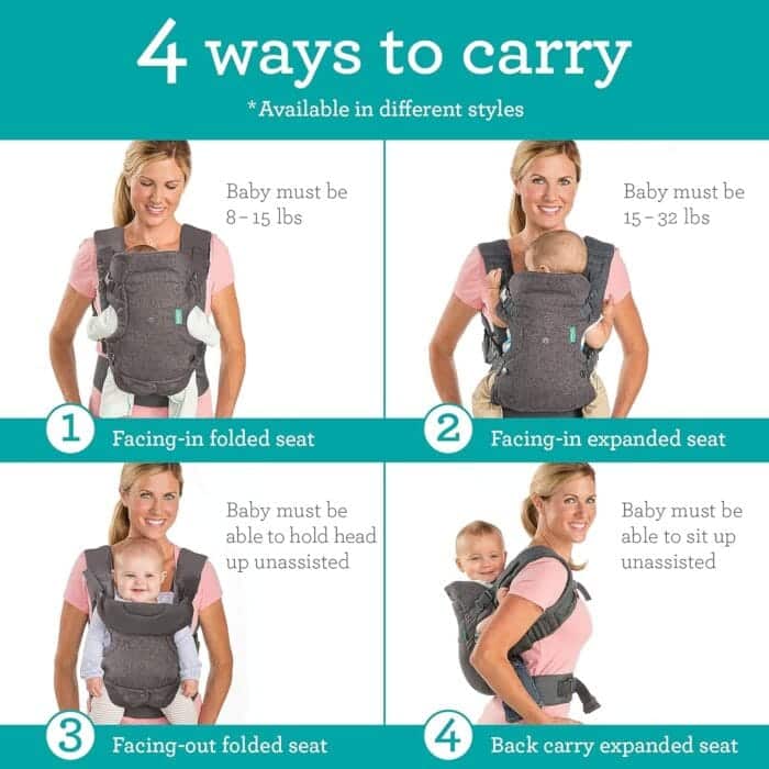 Infantino Flip Advanced 4-v-1 nosilka za dojenčke – siva, od 3,6 do 14,5 kg - slika 4