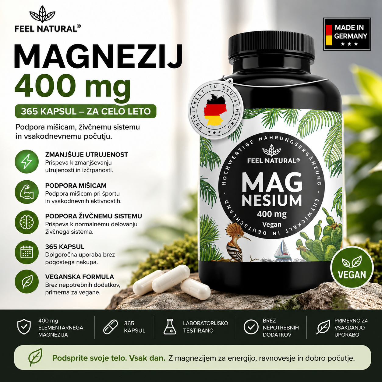 magnezij kapsule Feel Natural Magnezij 400 mg veganske kapsule