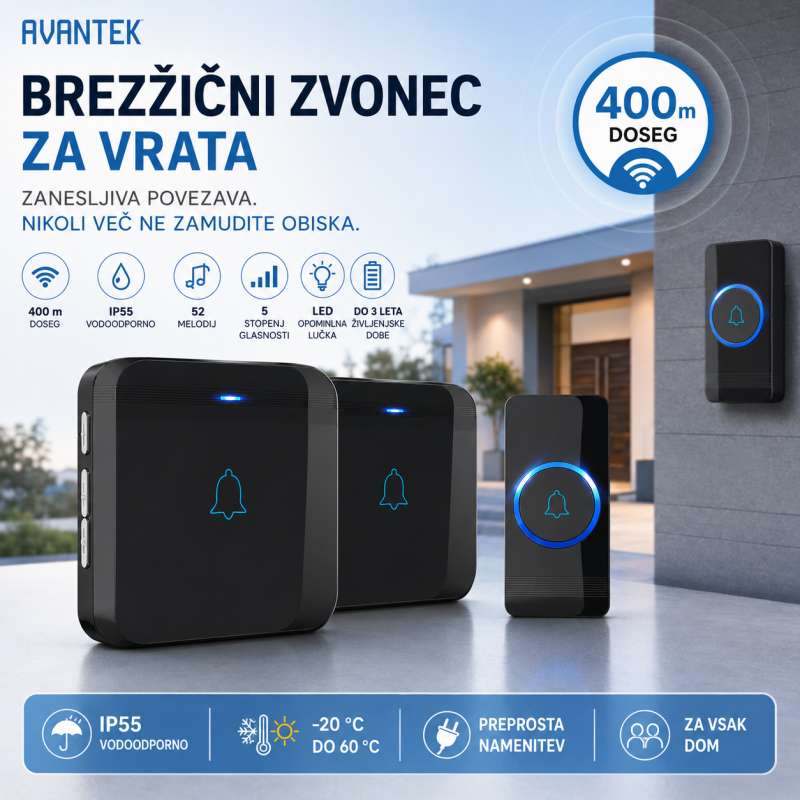 AVANTEK brezžični zvonec z dosegom do 400 m