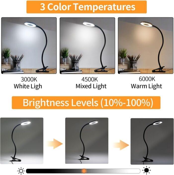 LQWELL LED Clamp Lamp – Nastavljiva Svetilka za Branje z USB Priključkom - slika 4