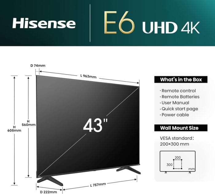 Hisense 43E6NT – 4K UHD Smart TV z Dolby Vision in Alexa, 43" - slika 4