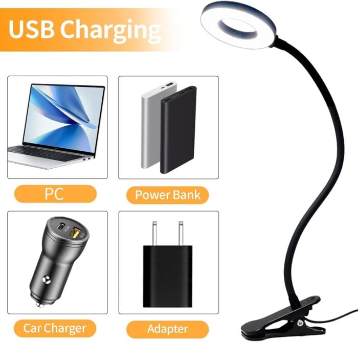 LQWELL LED Clamp Lamp – Nastavljiva Svetilka za Branje z USB Priključkom - slika 2