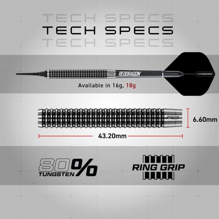 Red Dragon Pegasus Tungsten mehki pikadi za elektronske tarče, 20 g - slika 2