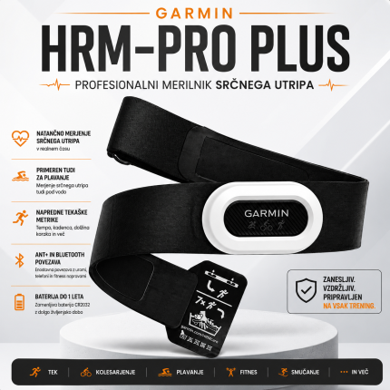 Garmin HRM-Pro Plus prsni pas za srčni utrip in tekaške analize