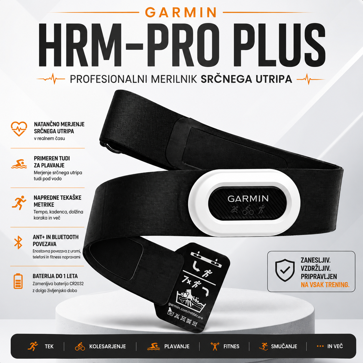 HRM Plus Shoppko Garmin HRM-Pro Plus prsni pas za srčni utrip in tekaške analize - slika 1