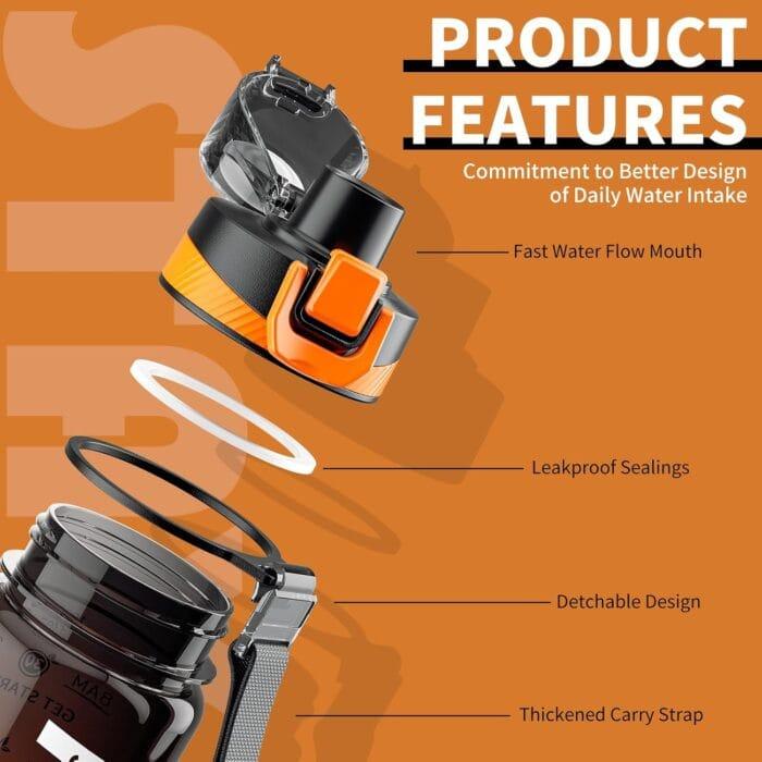 Mevoly 1-litrska steklenička za vodo, brez BPA, z motivacijskimi napisi - slika 3