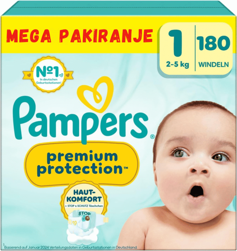 Premium plenice Pampers Premium Protection Sensitive – nežne za občutljivo dojenčkovo kožo, brez parfumov, z instant vpijanjem