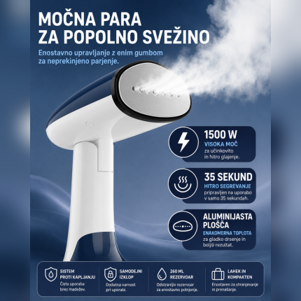 BEAUTURAL parni likalnik za oblačila 1500 W