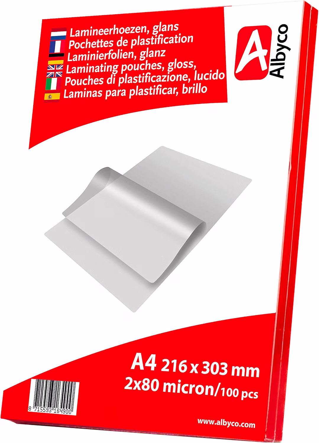 Albyco A4 folije za plastificiranje 216 × 303 mm – 160 mikronov – 100 kosov