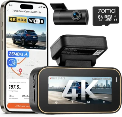 Dvojna avtomobilska kamera 70mai A810 Lite z zadnjo kamero in kartico 64 GB