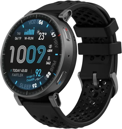 Črna pametna ura Amazfit Active Max z okroglim zaslonom in silikonskim paščkom
