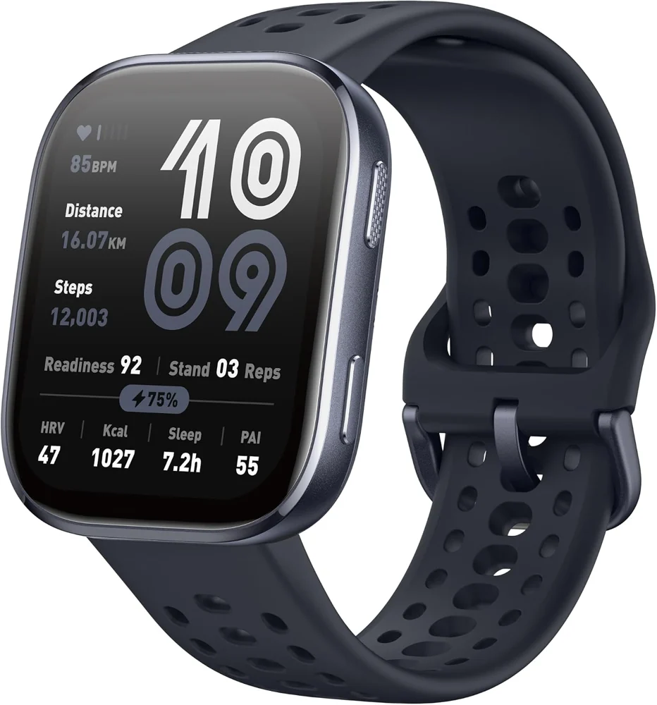 Pametna ura Amazfit Bip 6 s črnim paščkom in zaslonom AMOLED