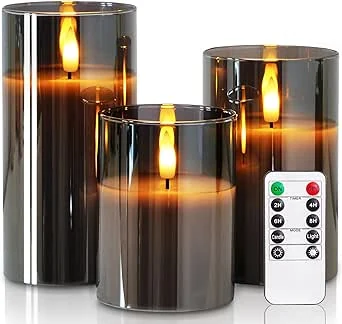 Homemory LED-sveče v sivem steklu z daljincem, 3 kosi