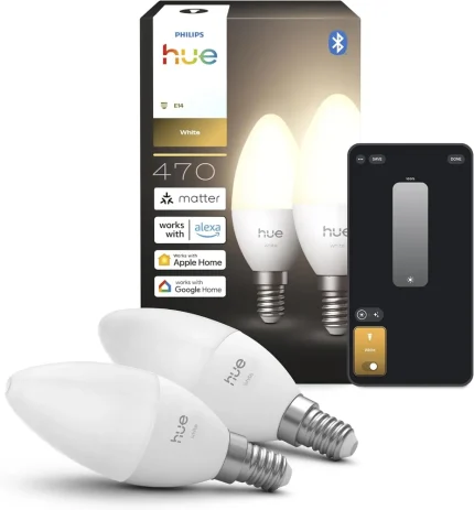 Philips Hue White pametni LED svečki E14, 470 lm, 2 kosa