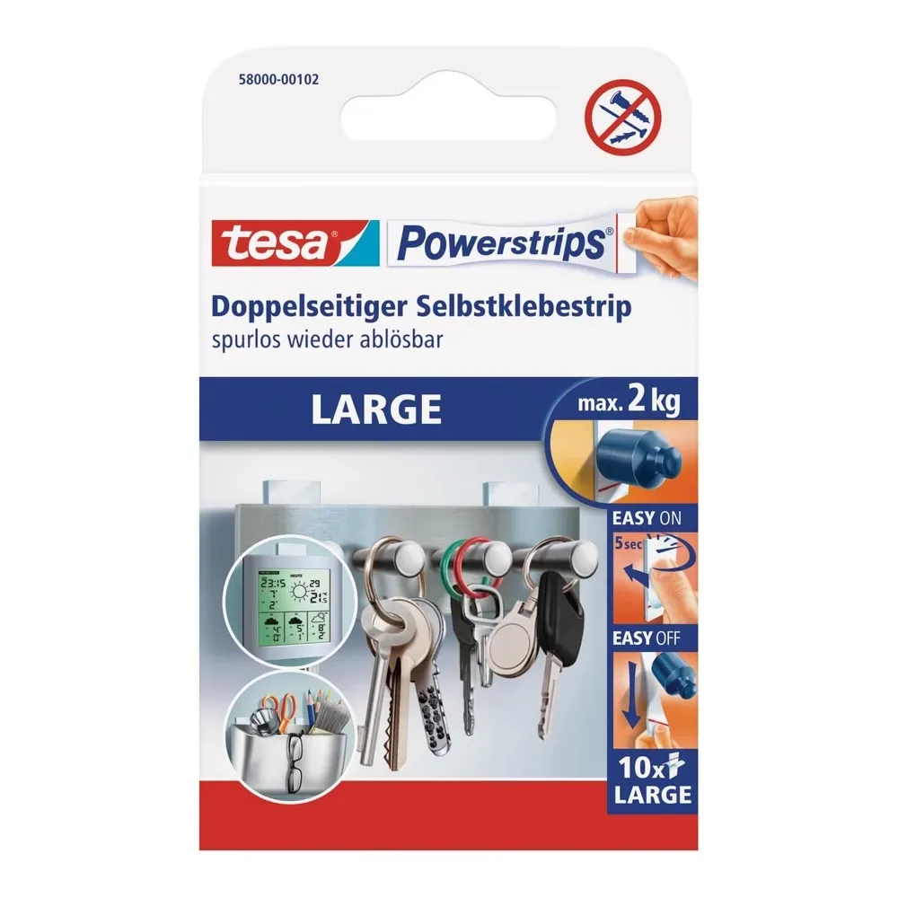 tesa Powerstrips Large samolepilni trakovi, 10 kosov
