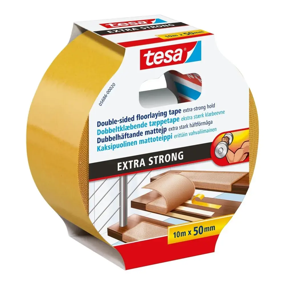 tesa Extra Strong dvostranski trak za talne obloge, 10 m × 50 mm