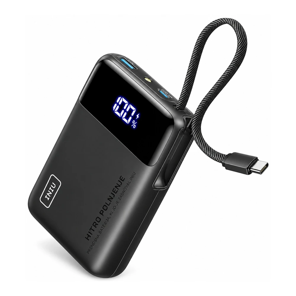 INIU prenosna baterija 20.000 mAh z vgrajenim kablom USB-C