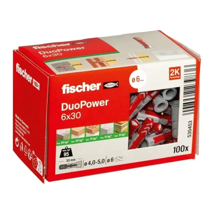 fischer DuoPower univerzalni zidni vložki, 6 × 30 mm, 100 kosov