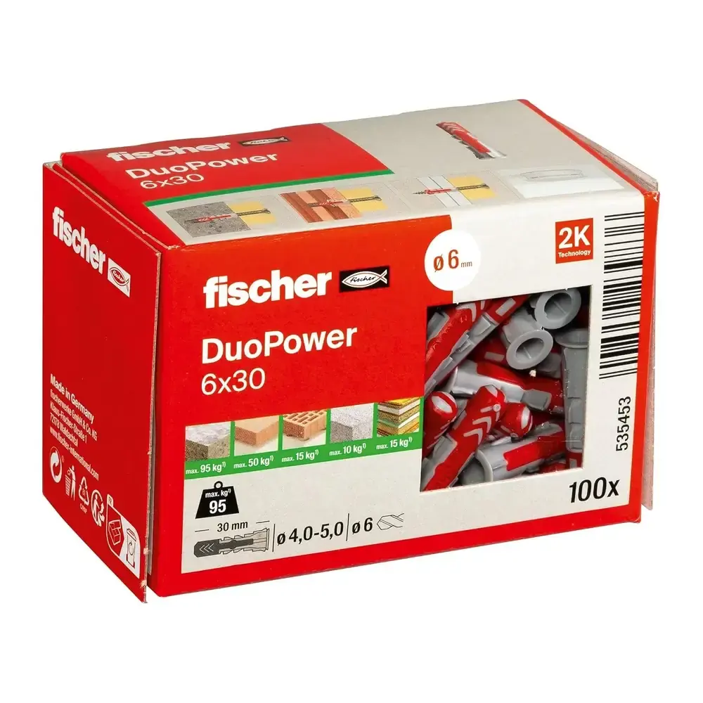 fischer DuoPower univerzalni zidni vložki, 6 × 30 mm, 100 kosov