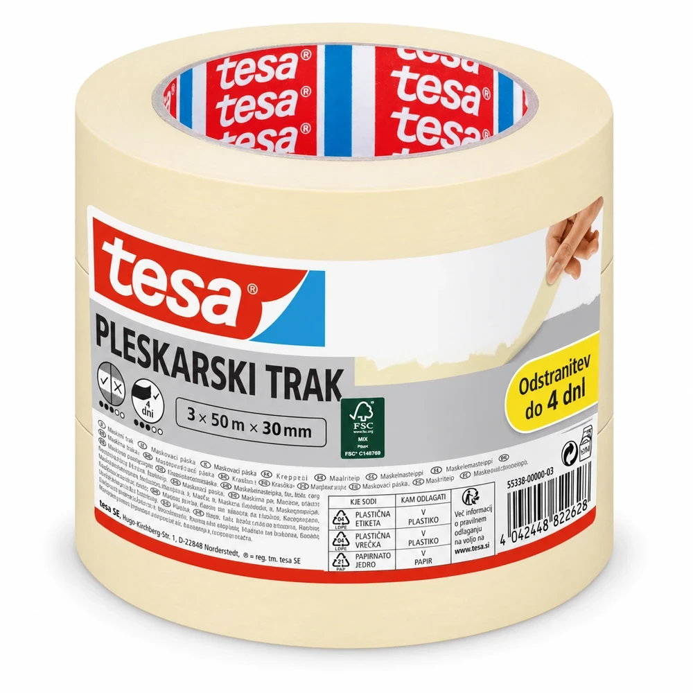 tesa ECONOMY pleskarski trak, 50 m × 30 mm, 3 kosi