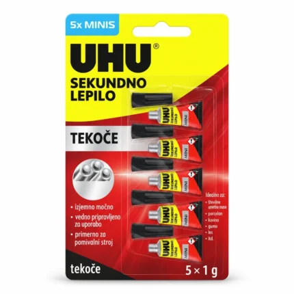 UHU tekoče sekundno lepilo v mini tubah, 5 × 1 g