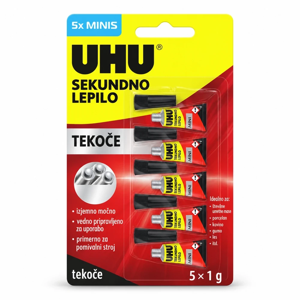 UHU tekoče sekundno lepilo v mini tubah, 5 × 1 g