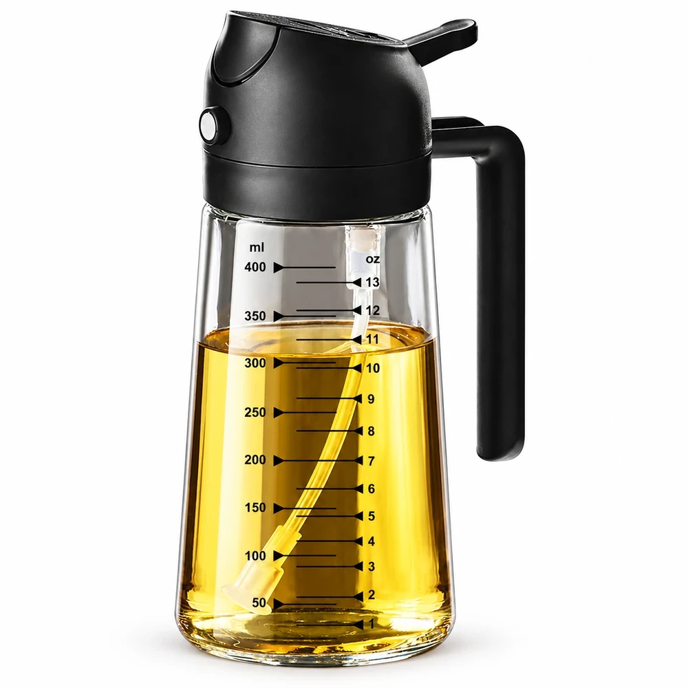 TrendPlain steklena pršilka in dozirnik olja, 470 ml, črna