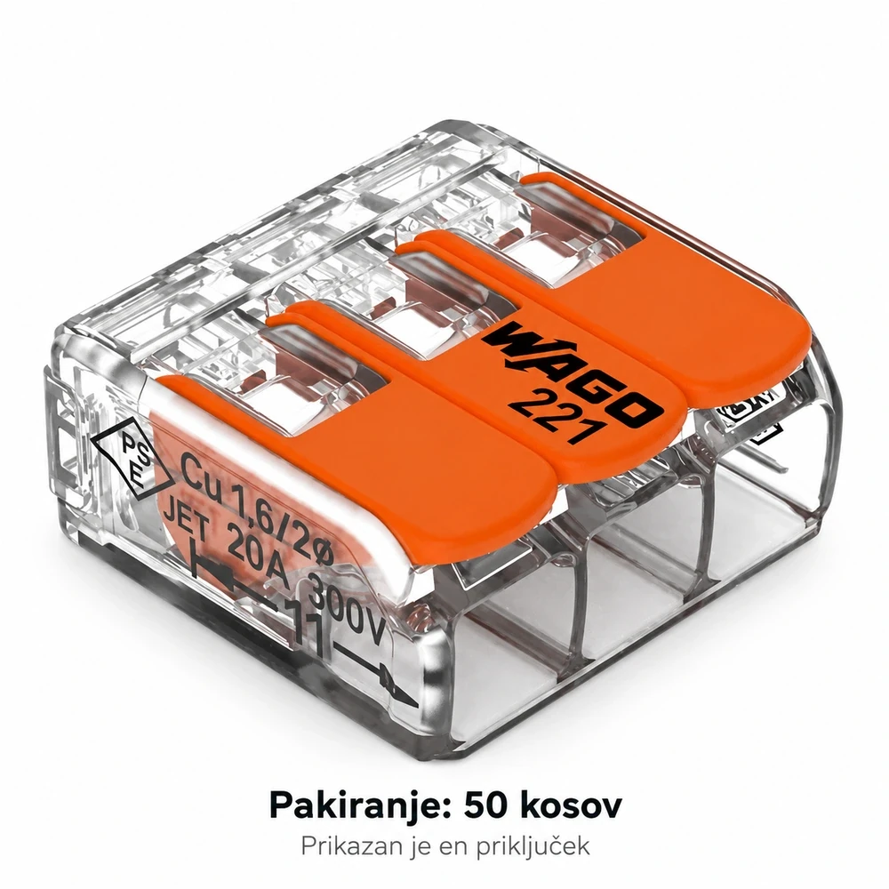 WAGO 221-413 vzvodne spojke za tri vodnike, 50 kosov