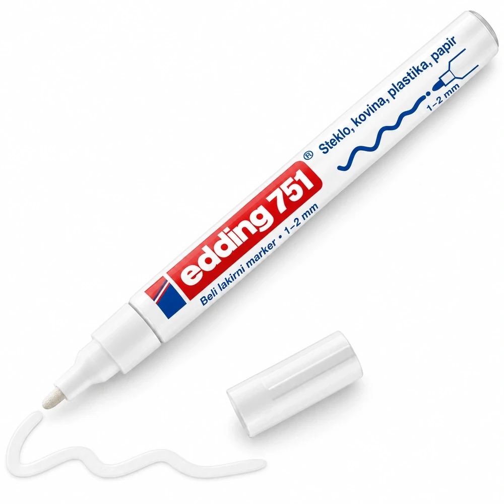 edding 751 beli lakirni marker, okrogla konica 1–2 mm