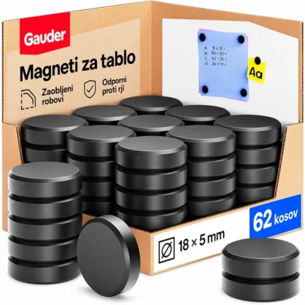 GAUDER KM-001 črni feritni magneti za tablo, 18 × 5 mm, 62 kosov