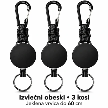 Wonwood_direct izvlečni obeski za ključe, črni, 60 cm, 3 kosi