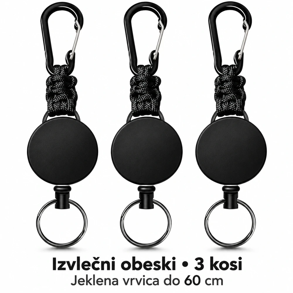 Wonwood_direct izvlečni obeski za ključe, črni, 60 cm, 3 kosi