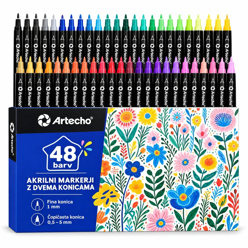 Artecho akrilni markerji z dvema konicama, 48 barv