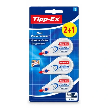 Tipp-Ex Mini Pocket Mouse korekturni rolerji, 6 m × 5 mm, 3 kosi