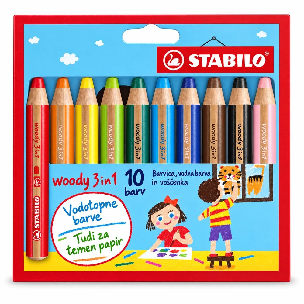 STABILO woody 3 in 1 večnamenske barvice, 10 barv