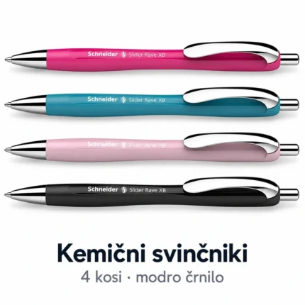 Schneider Slider Rave XB kemični svinčniki, modro črnilo, 4 kosi