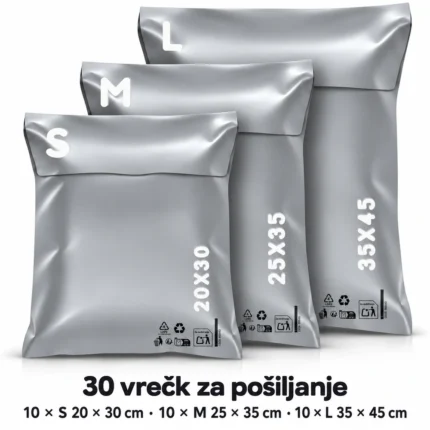RAGO vrečke za pošiljanje, sive, 30 kosov v velikostih S/M/L