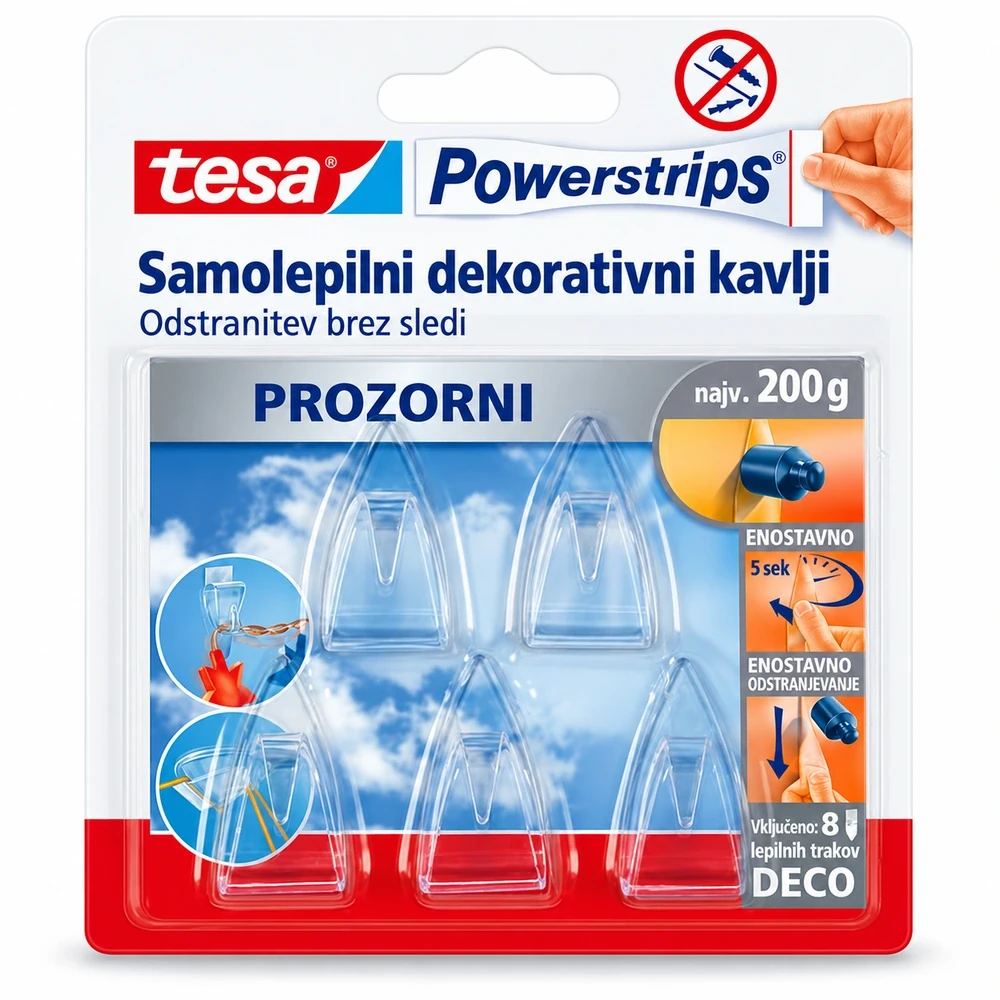 tesa Powerstrips DECO SMALL prozorni dekorativni kavlji, 5 kosov