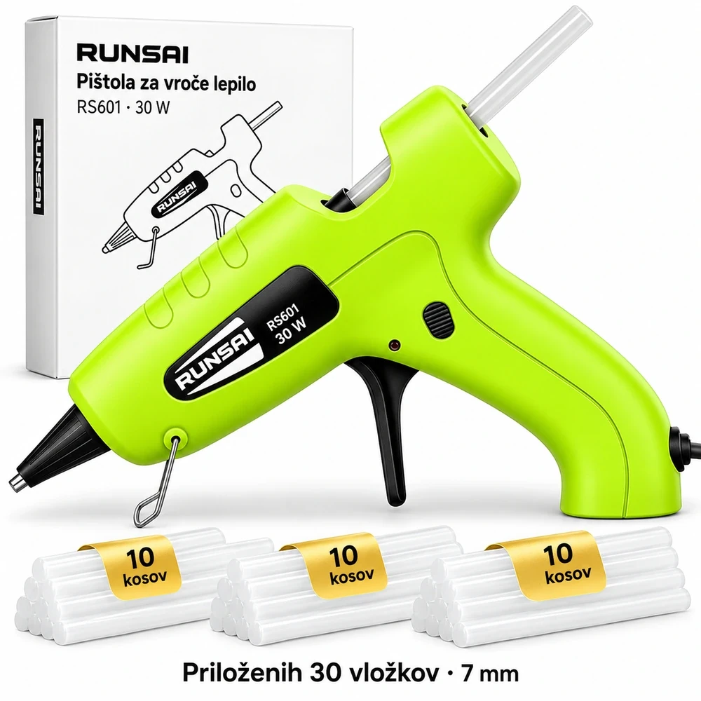 RUNSAI RS601 pištola za vroče lepilo, 30 W, 30 vložkov 7 mm