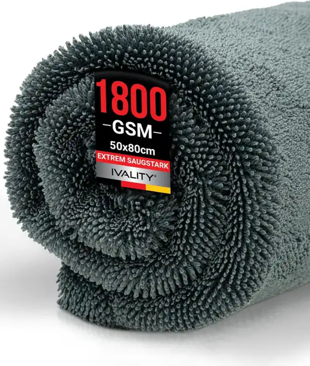 Siva krpa za sušenje Ivality XXL iz gostih mikrovlaken z oznako 1800 GSM in 80 × 50 cm
