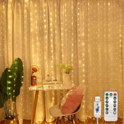 Jsdoin LED svetlobna zavesa, 360 LED, 3,6 × 3 m, toplo bela