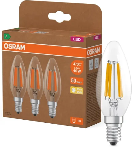 OSRAM LED E14 Filament svečke, 2700 K, 3 kosi