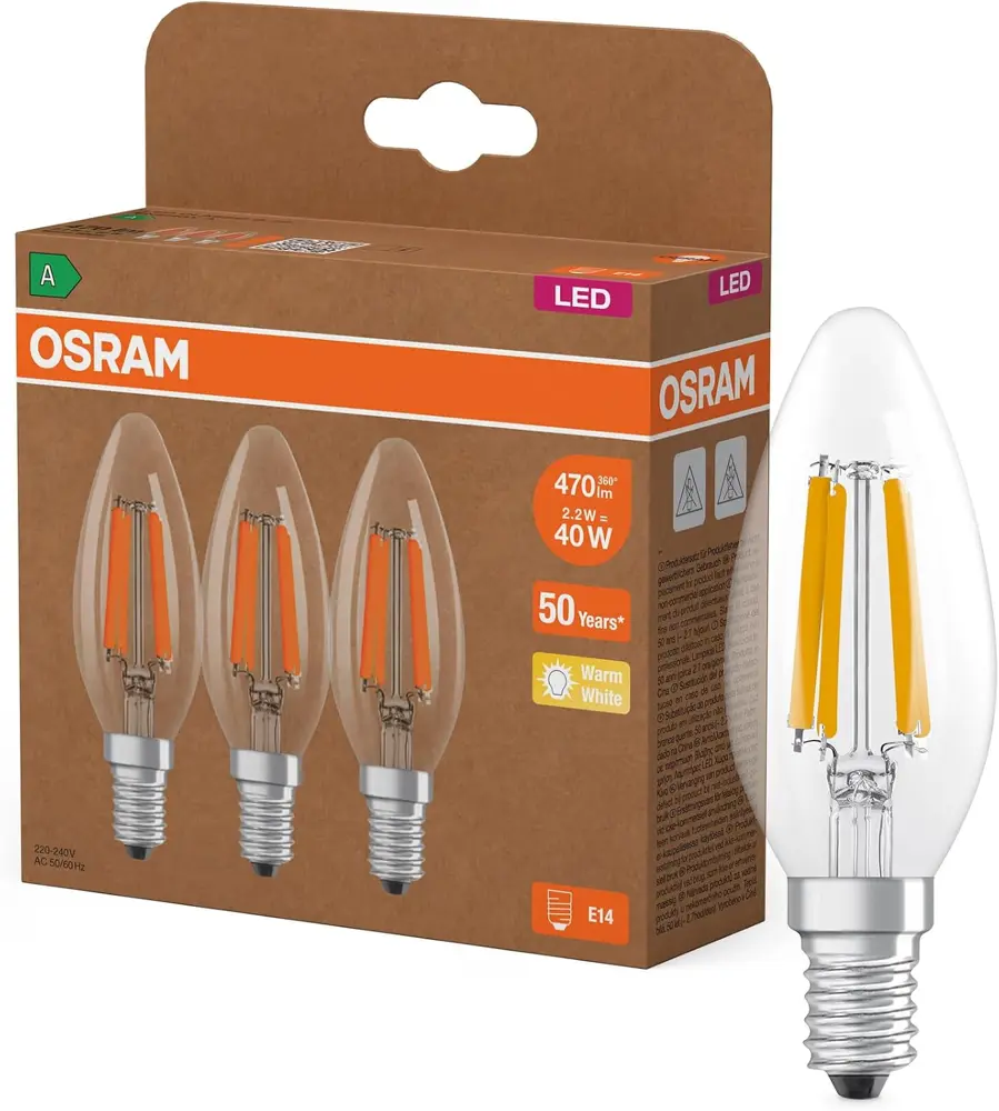 OSRAM LED E14 Filament svečke, 2700 K, 3 kosi