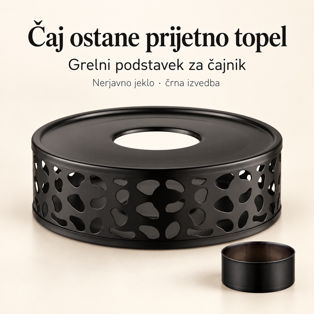 ecooe grelni podstavek za čajnik iz nerjavnega jekla – črn