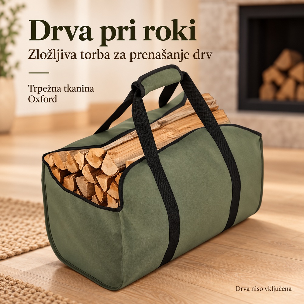 XINFULLWOL zložljiva torba za drva – vojaško zelena